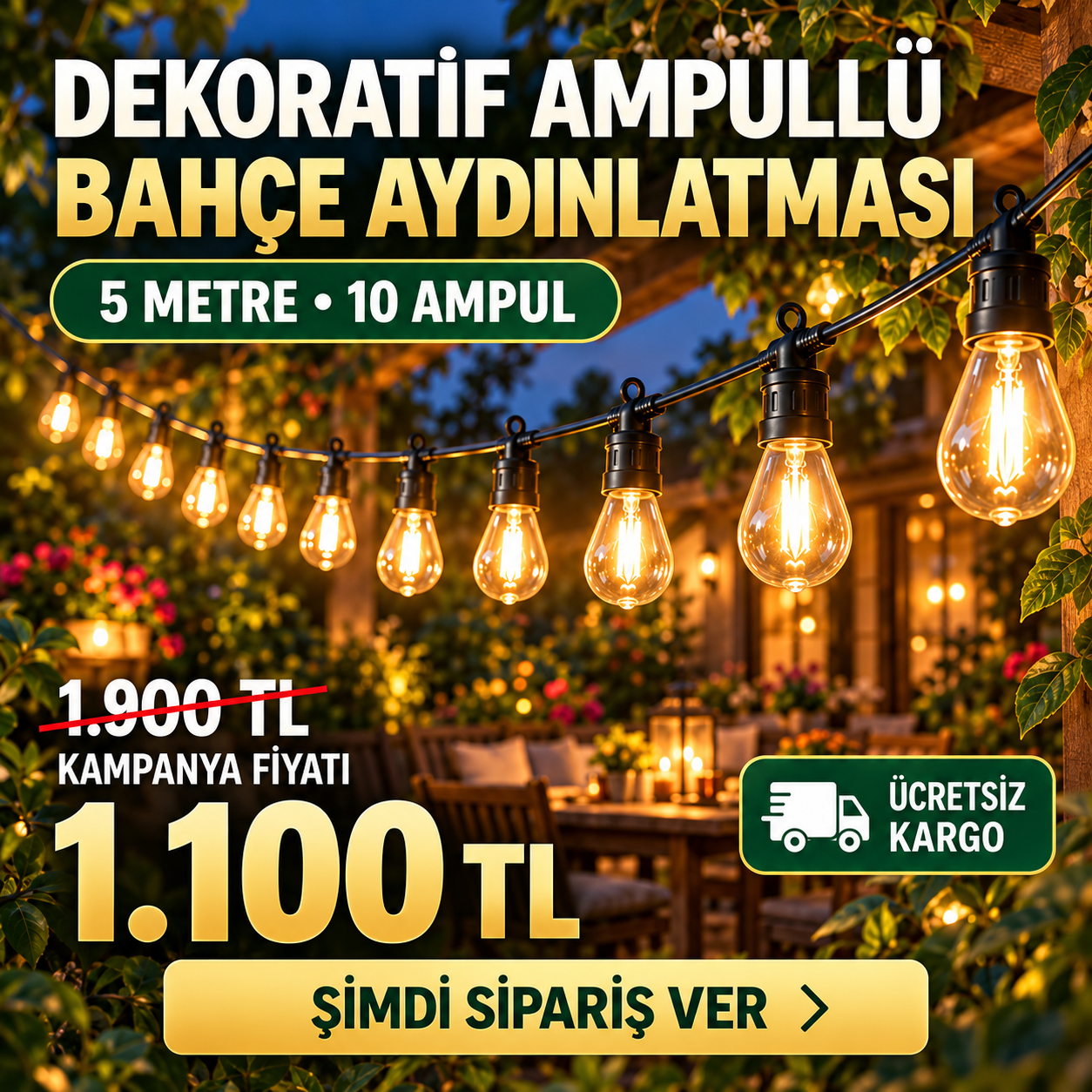 5 METRE 10 AMPUL AYDINLATMA