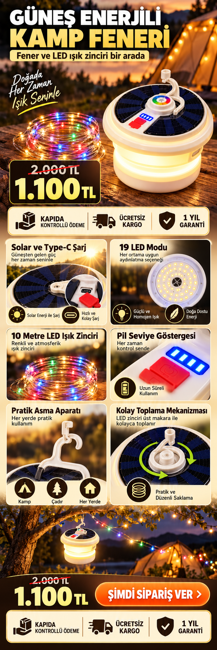 10 METRE LEDLİ KAMP IŞIĞI