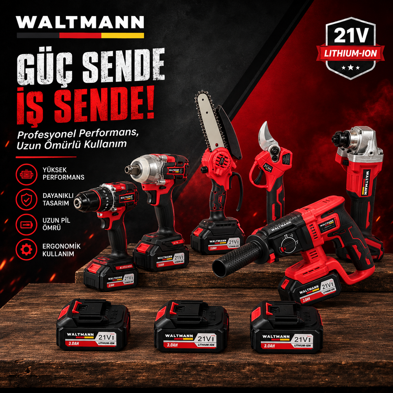 WALTMANN KIRMIZI ÇOK AMAÇLI PROFESYONEL 6-LI SET
